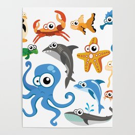 Sea animals kids, Ocean creatures gifts , Sea animals women Poster