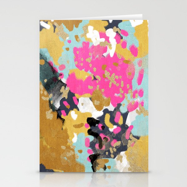 Laurel - Abstract painting in a free style with bold colors gold, navy, pink, blush, white, turquois Stationery Cards