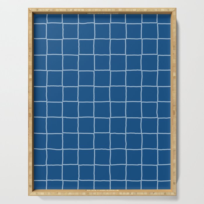 Navy Blue Checkered Tiles Serving Tray
