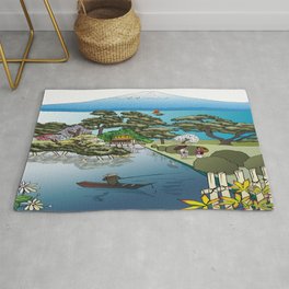 Japan Mural - Color with White Background Rug