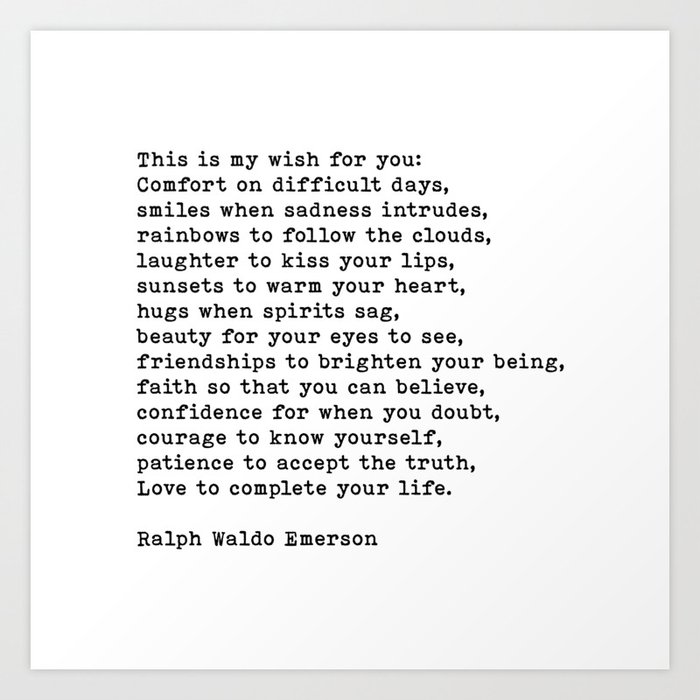 This Is My Wish For You, Ralph Waldo Emerson Quote Art Print