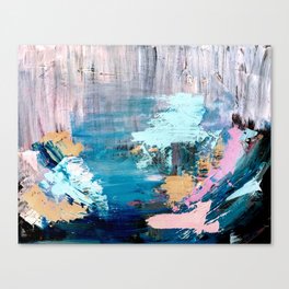 Waves: an abstract mixed media piece in black, white, blues, pinks, and brown Canvas Print