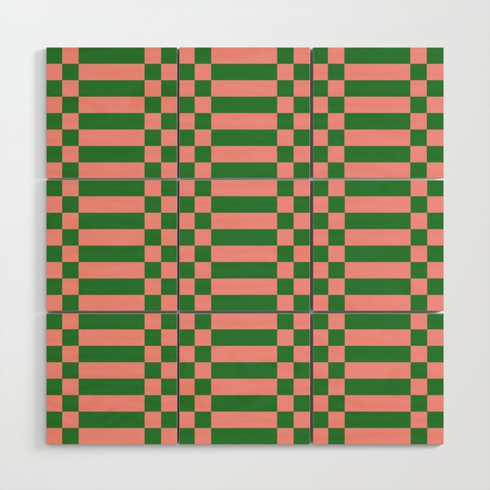 Checkered Stripes pattern green Wood Wall Art