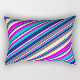 [ Thumbnail: Midnight Blue, Dim Gray, Beige, Fuchsia, and Dark Turquoise Colored Lines/Stripes Pattern Rectangular Pillow ]