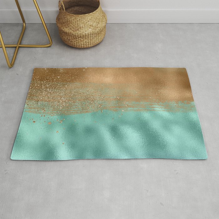 Turquoise And Gold Metal Glamour Texture Rug