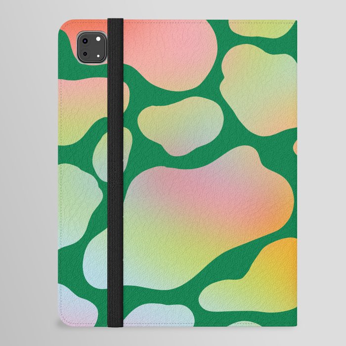 Cute Colorful Cow Spots Pattern \\ Multicolor Gradient & Juicy Green Background iPad Folio Case