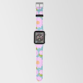 Pretty Pink Summer Flowers On Turquoise Blue Apple Watch Band