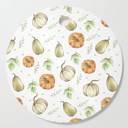 Pumpkin harvest and autumn leaves watercolor Cutting Board