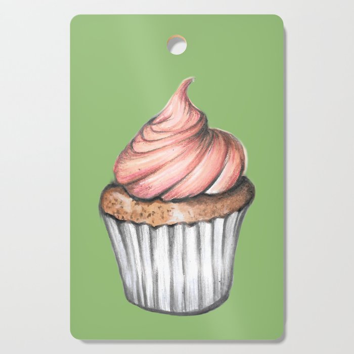 Sweet Rose Cupcake Green Background Cutting Board