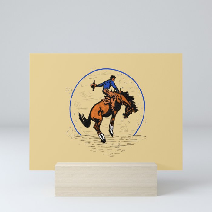 Full Moon Bronc & Cowboy Mini Art Print