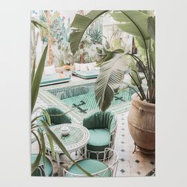 Travel Photography Art Print | Tropical Plant Leaves In Marrakech Photo | Green Pool Interior Design Poster