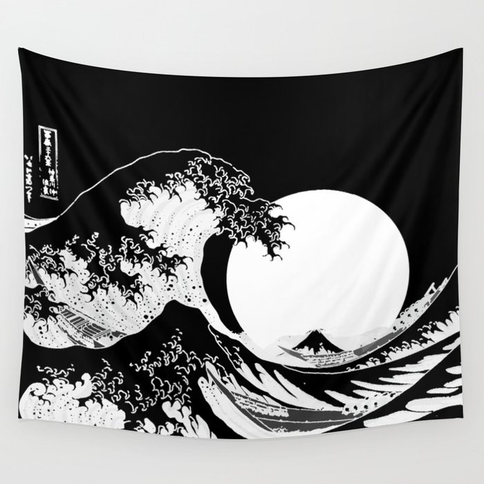 The Great Wave Black and White Inverse Wall Tapestry