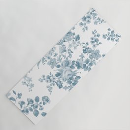 Vintage blue white bohemian elegant floral Yoga Mat