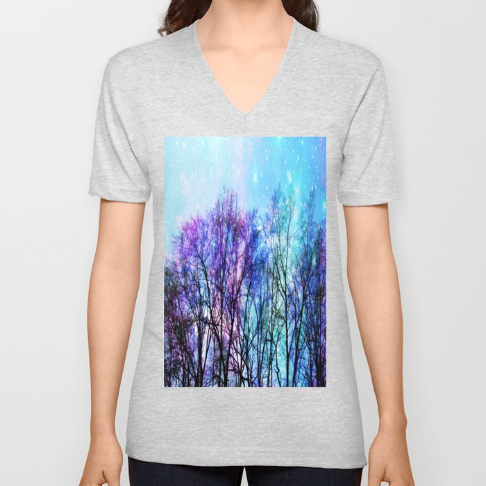 Black Trees Playful Pastels Space V Neck T Shirt