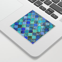 Cobalt Blue, Aqua & Gold Decorative Moroccan Tile Pattern Sticker