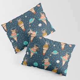 Cats Floating on Ice Cream in Space Pillow Sham