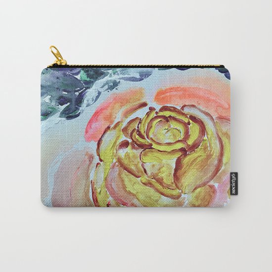 Yellow Greenery Rose Floral Carry-All Pouch