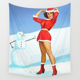 Vintage pin up - happy holidays Wall Tapestry