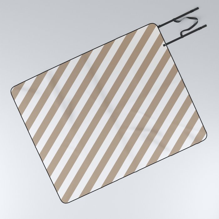 Pantone Hazelnut & White Stripes Fat Angled Lines - Stripe Pattern Picnic Blanket