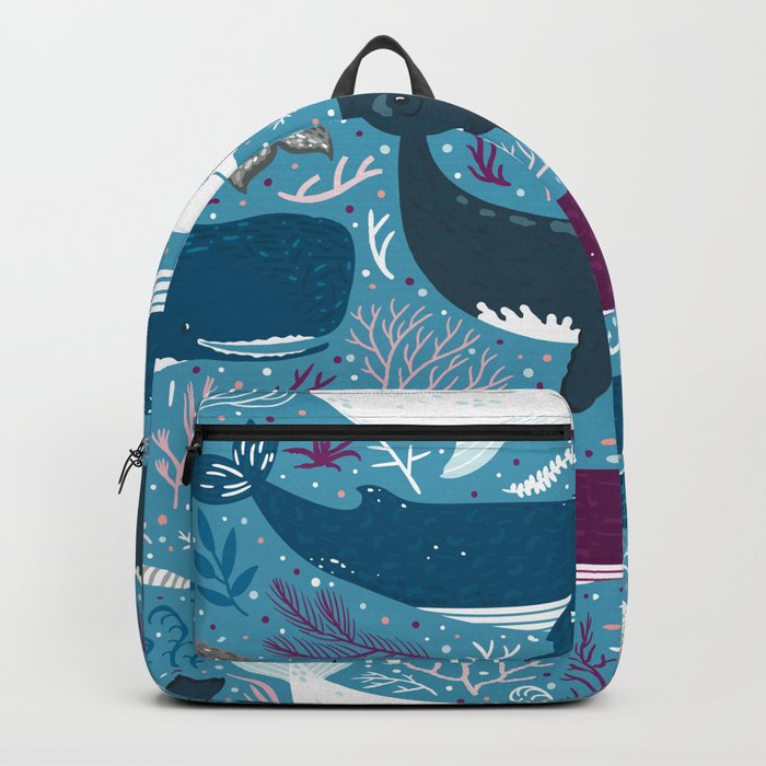 Seamless pattern with whales Backpack