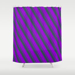 [ Thumbnail: Dark Slate Gray & Dark Violet Colored Striped Pattern Shower Curtain ]
