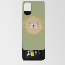 Hand-Drawn Butterfly and Gold Circle Frame on Sage Green Android Card Case