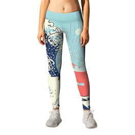 The Great Wave off Kanagawa stormy ocean with big waves Leggings | Japan, Ocean, Design, Surf, Hokusai, Vintage, White, Sea, Graphicdesign, Illustration 