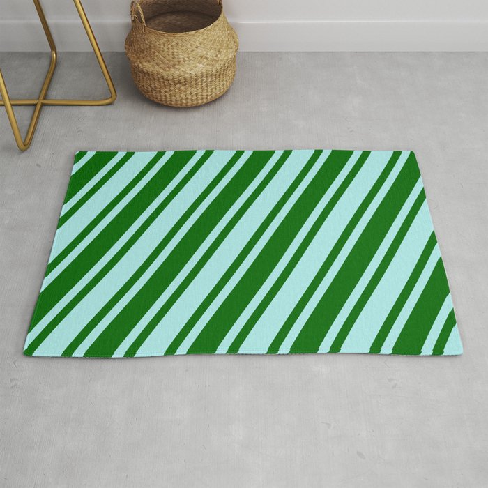 Dark Green & Turquoise Colored Lined Pattern Rug