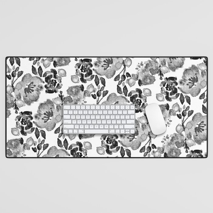 fleur - black, white, grey Desk Mat