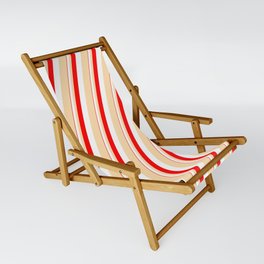[ Thumbnail: Red, White, and Tan Colored Lines/Stripes Pattern Sling Chair ]
