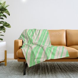 [ Thumbnail: Light Green & Beige Colored Stripes Pattern Throw Blanket ]