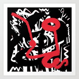 African Graffiti Tribal Art in Red and Black and White Art Print