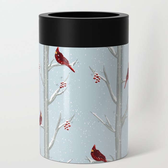 Red Cardinal Bird In The Winter Forest Can Cooler