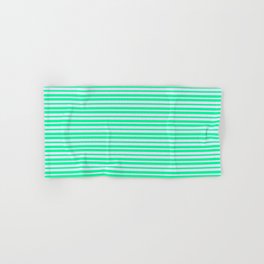 [ Thumbnail: Green and Lavender Colored Stripes Pattern Hand & Bath Towel ]