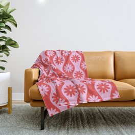 Retro Wavy Stripes with Flowers in Pink & Red Throw Blanket
