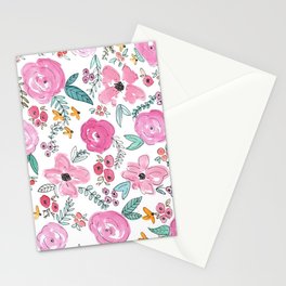 Pink Watercolor Floral Print  Stationery Cards
