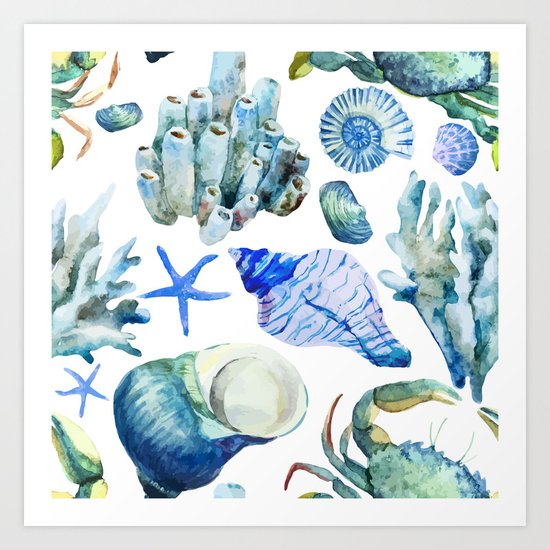 Sea Life Pattern 05 Art Print