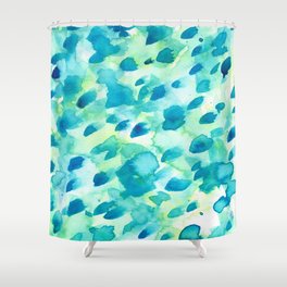 Blue, Green and Aqua Abstract Watercolor Painted Spots Shower Curtain