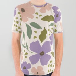 Very Peri Retro Spring Flowers Garden Meadow All Over Graphic Tee
