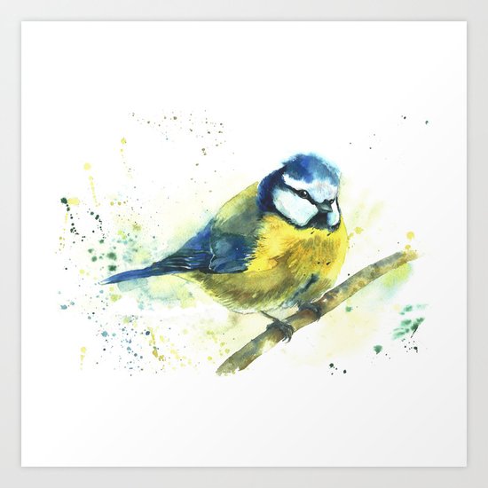 Watercolor titmouse bird Art Print