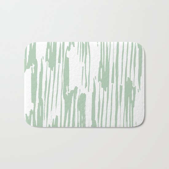 Bamboo Stripe Pastel Cactus Green White Bath Mat