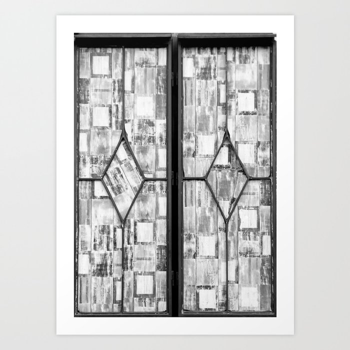 Door in the window - black and white Art Print
