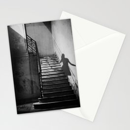 Ghosts and shadows of Paris lonely female shadow figure walking up stairs black and white photograph, photograhy, photographs Stationery Card