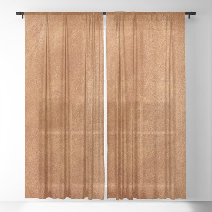 Natural brown leather, vintage texture Sheer Curtain