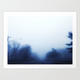 Foggy Art Print | Fog, Town, Road, Blue, Iphone, Morning, Jordankuder, Digital, Trees, Photo 