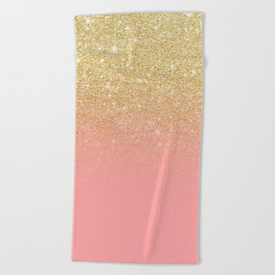Modern gold ombre pink color block Beach Towel