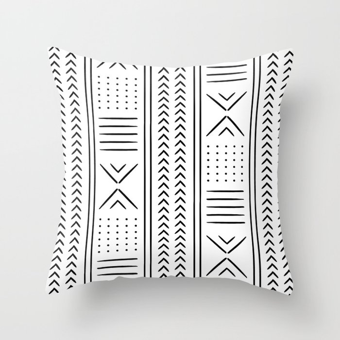 mud cloth in black and white Throw Pillow