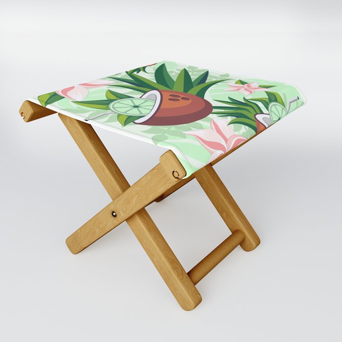 Lime in Coconut with Pink Plumeria Flowers Tropical Summer Pattern Folding Stool
