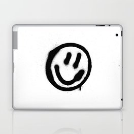 graffiti smiling face emoticon in black on white Laptop Skin