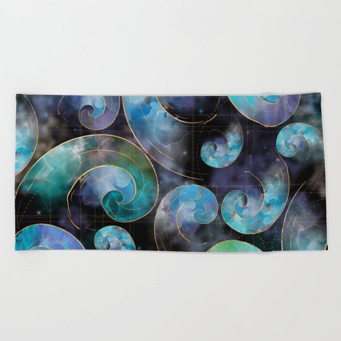 Golden Spirals Pattern Beach Towel